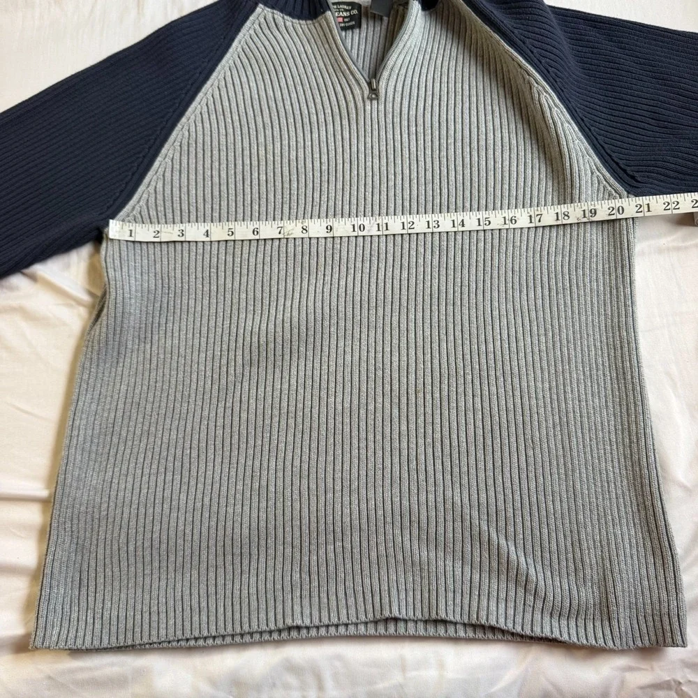 Polo Ralph Lauren Sweater Men's Large Navy Grey Quarter Zip Long Sleeve Vintage